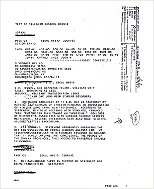 1980년 주한 미대사관이 미국무성에 보낸 비밀전문